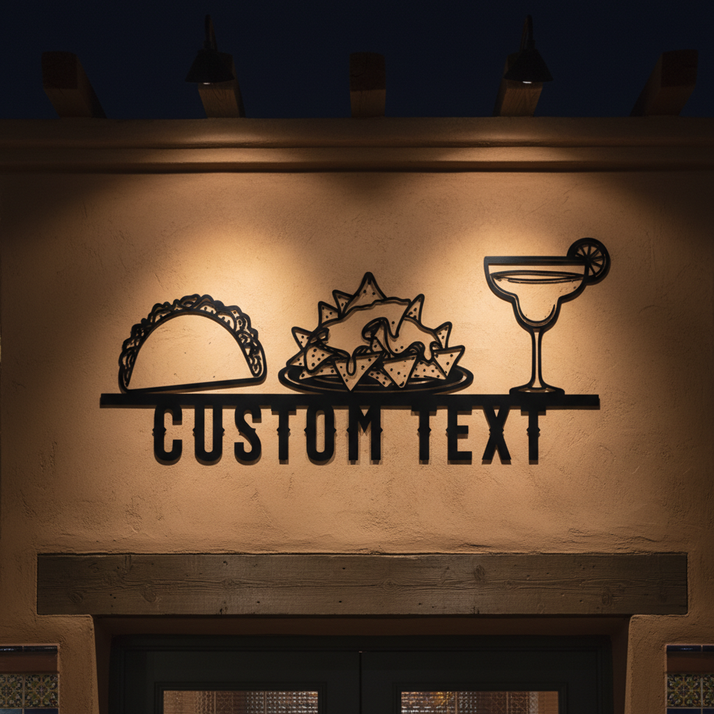 Personalisiertes mexikanisches Restaurant Schild mit Tacos, Nachos und Margarita – Bild 5