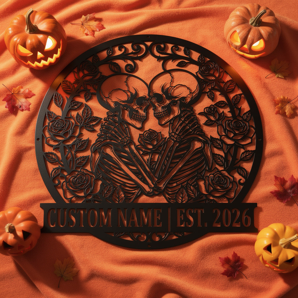 Personalisiertes Skelett-Paar Halloween Metallschild – Bild 10