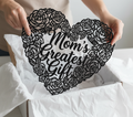 Mom’s Greatest Gift metal sign with rose inside a heart in black steel