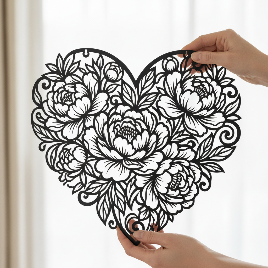 Rosenherz Metallschild mit filigranem Herz aus Rosen aus schwarzem Stahl – Bild 7