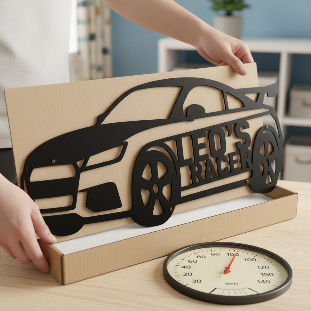 Personalisiertes Namensschild Rennauto fürs Kinderzimmer aus schwarzem Stahl – Bild 8