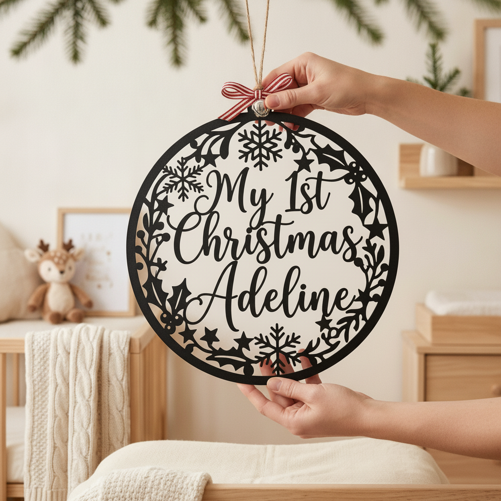 Personalisiertes Mein erstes Weihnachten Baby Metallschild rund – Bild 4