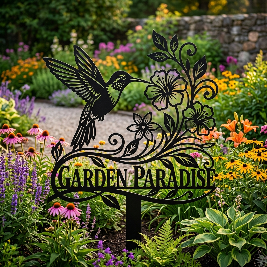 Kolibri Gartenstecker aus Metall – Vogel Gartendeko aus Stahl für Beet, Rasen und Blumentopf
