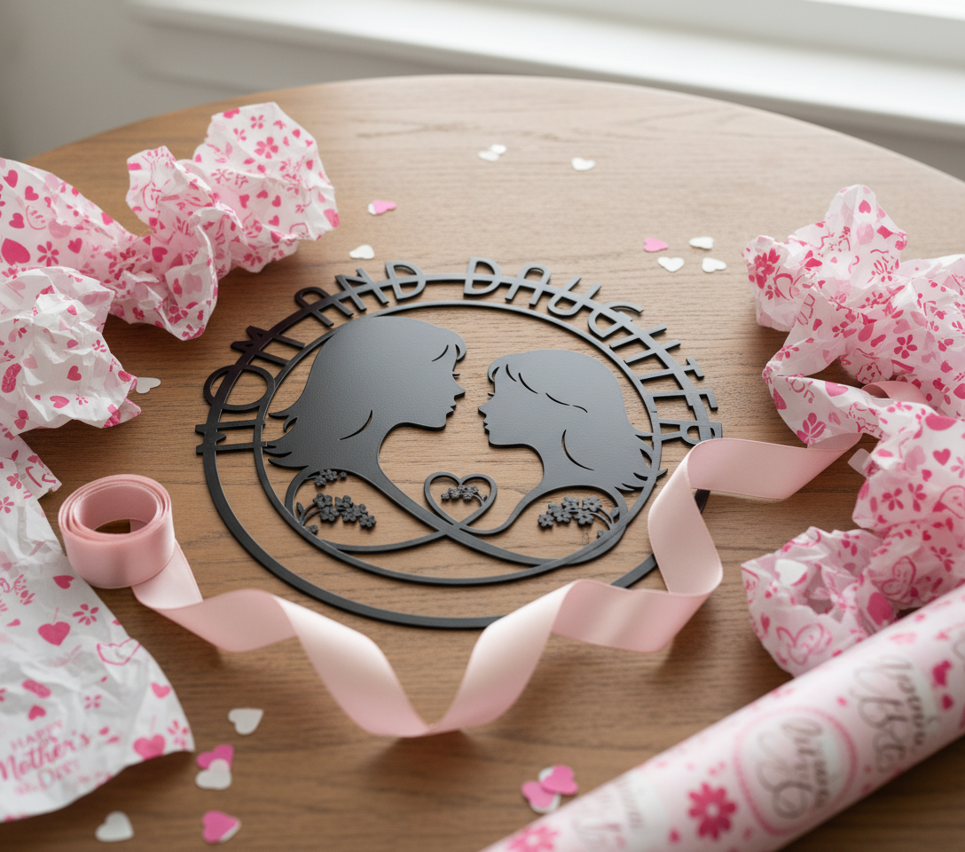 Personalisiertes Mama und Tochter Silhouette Metallschild rund mit Herz – Bild 6