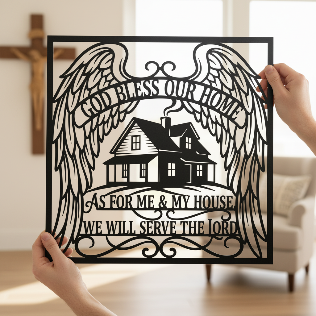 Personalized God Bless Our Home family name metal sign in black steel – image 7