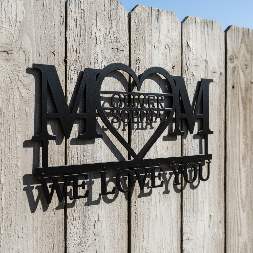 Personalisiertes Mama Metallschild in Herzform mit Namen aus schwarzem Stahl – Bild 4