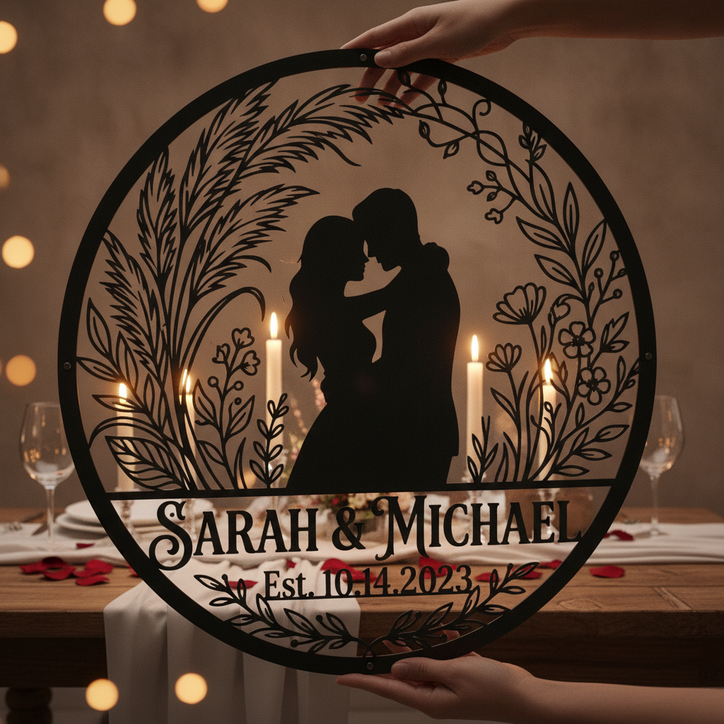 Personalisiertes Hochzeitspaar Metallschild Just Married mit Namen und Datum – Bild 6
