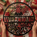 Christmas elf welcome sign in black steel for front door holiday decor