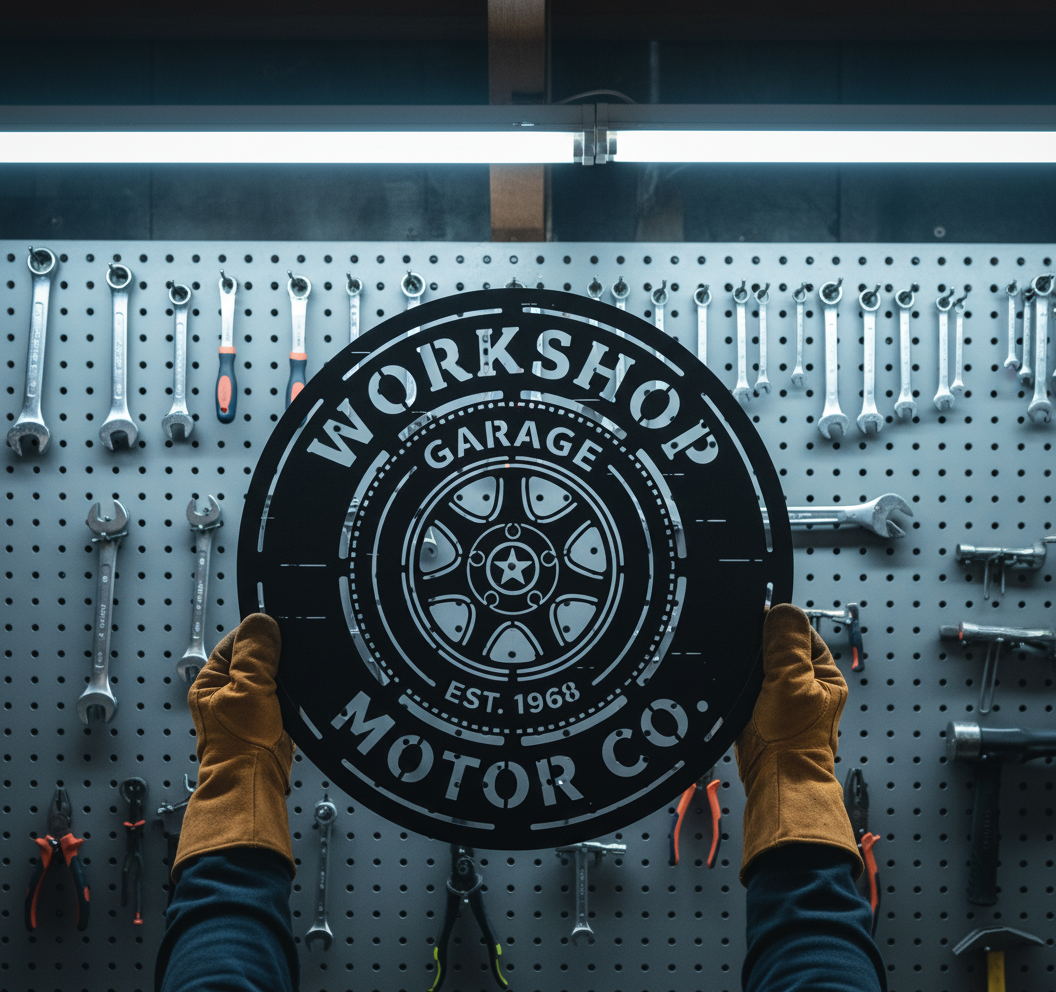 Personalisiertes Werkstatt Garagenschild rund mit Felge – Bild 4