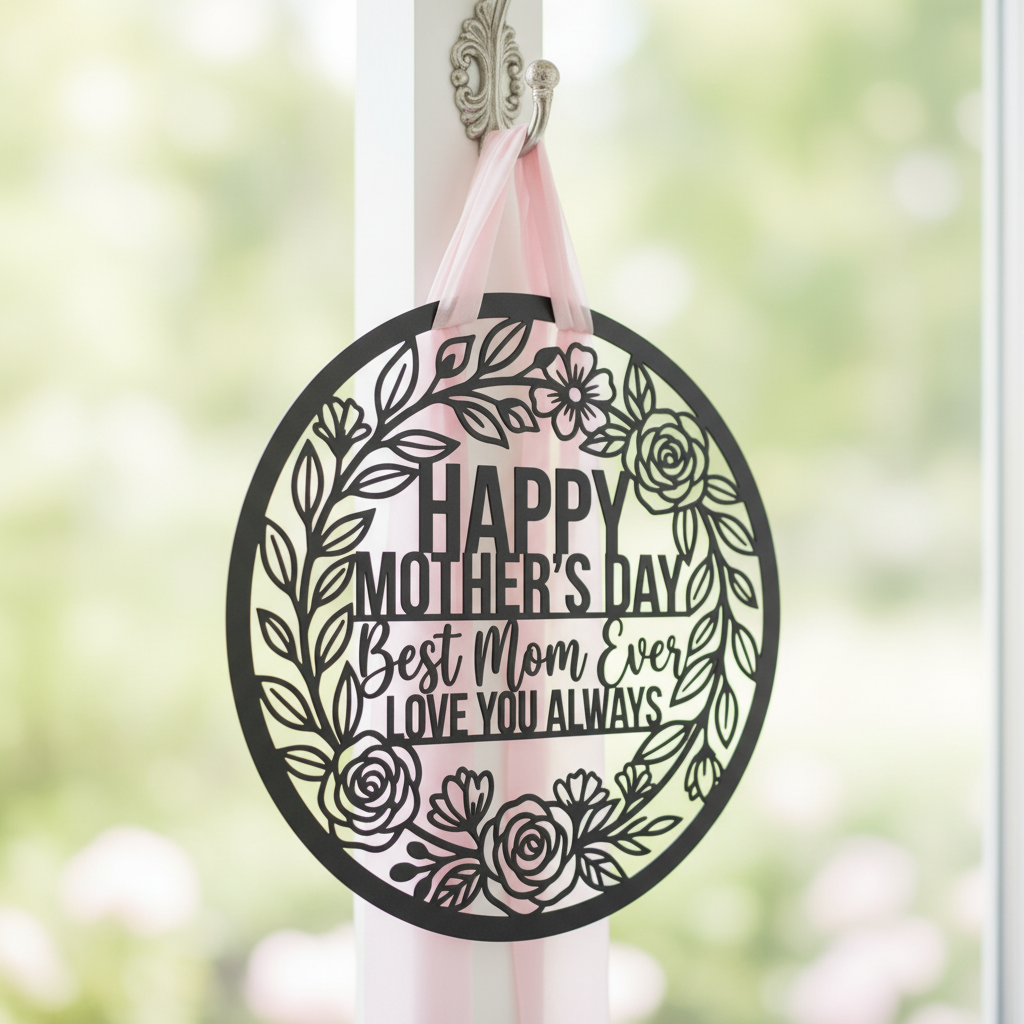 Happy Mother's Day Best Mom Ever Metallschild rund mit Blumenkranz – Bild 3