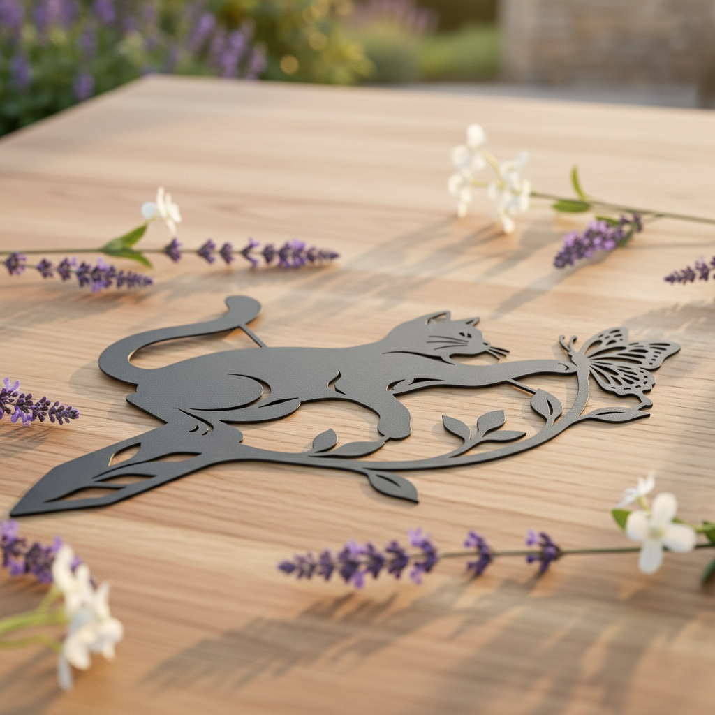 Verspielte Katze mit Schmetterling und Ranken Gartenstecker – Bild 2