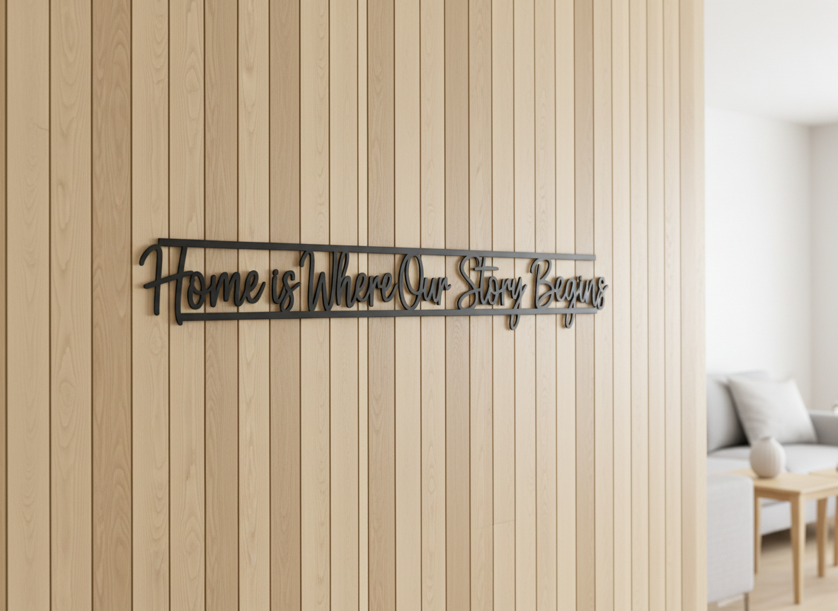 Home is where our story begins metal word art quote in black steel – image 6