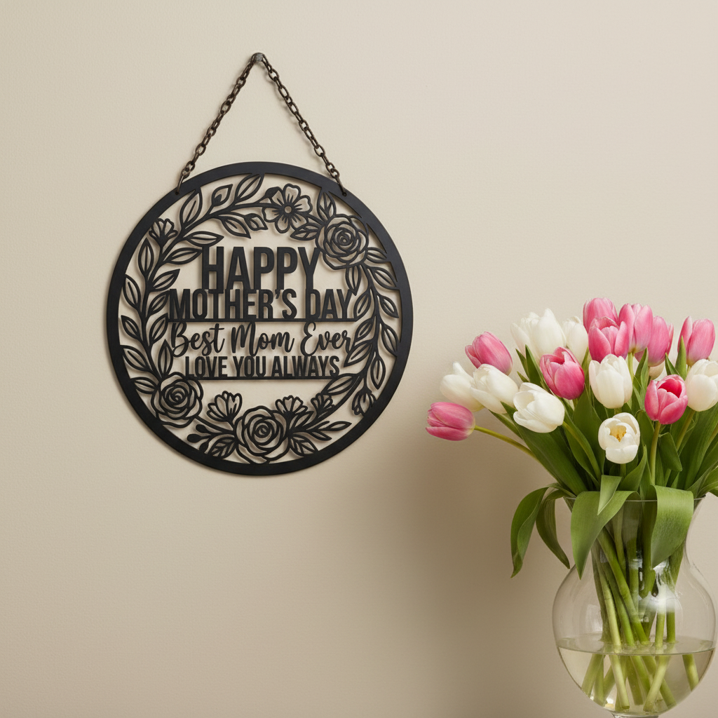 Happy Mother's Day Best Mom Ever Metallschild rund mit Blumenkranz – Bild 5