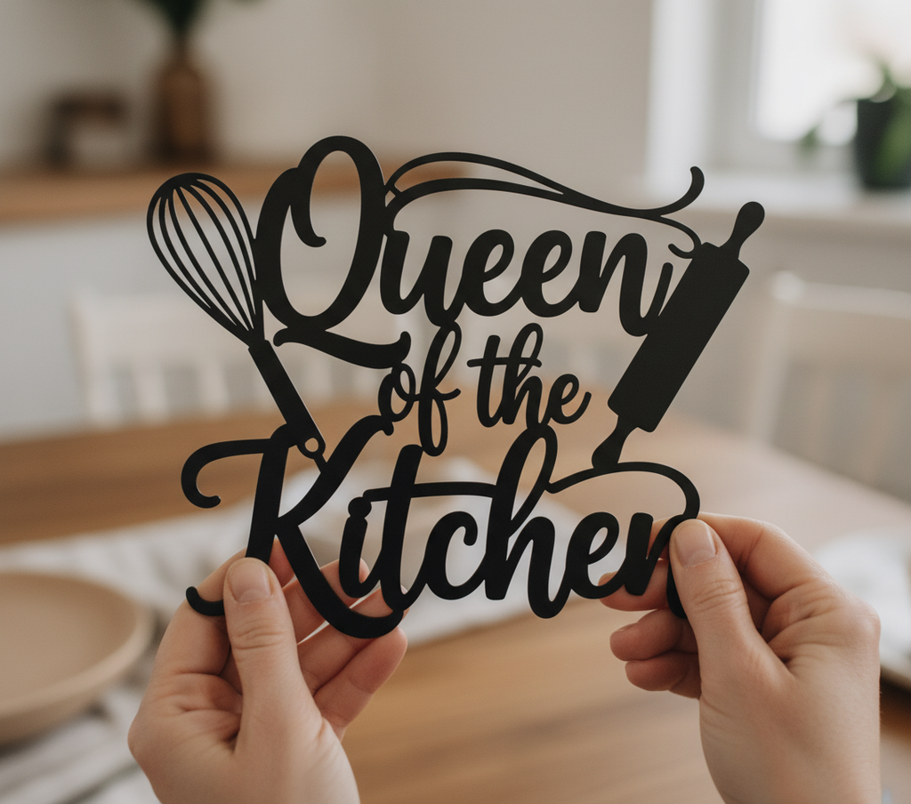 Queen of the Kitchen Metallschild mit Schneebesen und Nudelholz – Bild 7