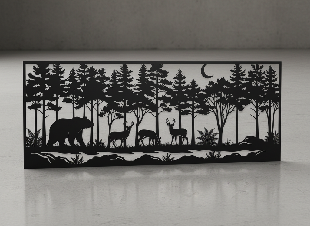Waldtiere Wanddeko aus Metall mit Bär, Hirsch und Wolf aus schwarzem Stahl – Bild 6
