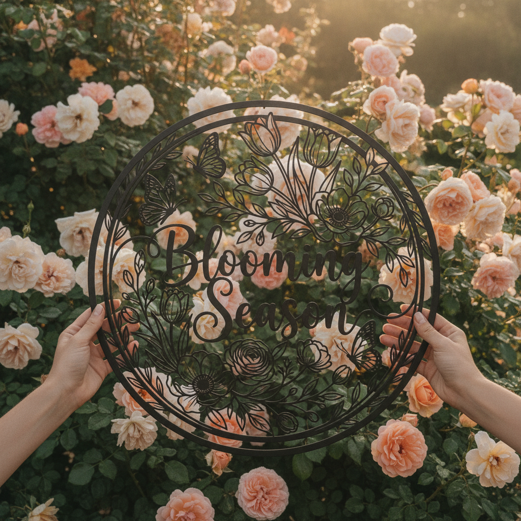 Blooming Season Blumen und Schmetterlinge Metallschild rund – Bild 10