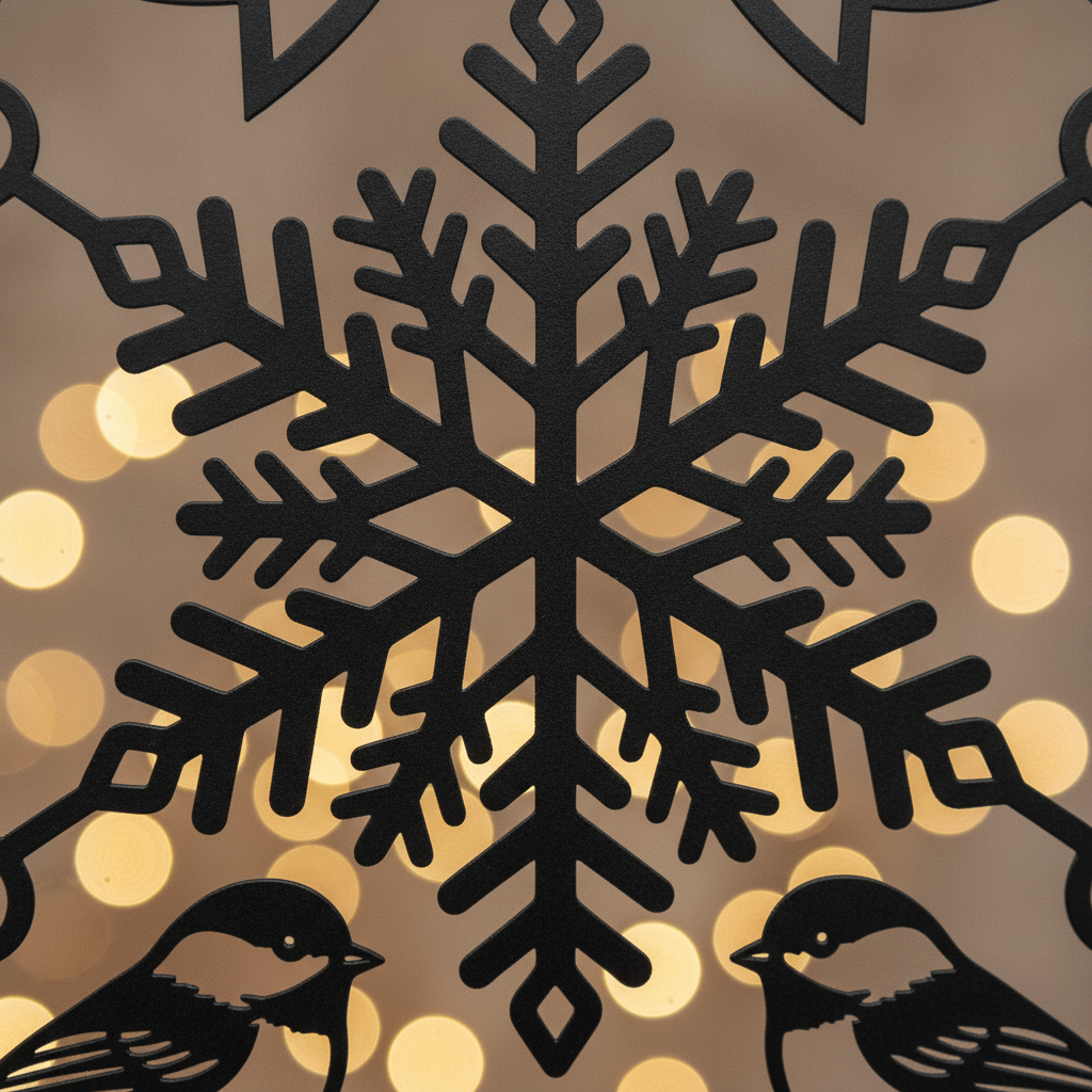 Schneeflocke mit Meisen Weihnachtsornament aus Metall – Bild 4