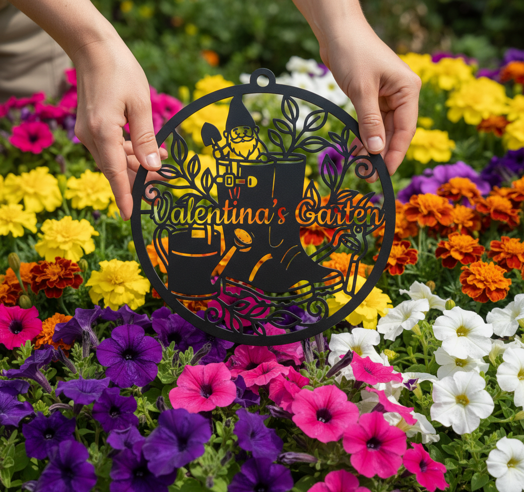 Personalisiertes Gartenschild mit Namen als Gartendeko aus schwarzem Stahl – Bild 4