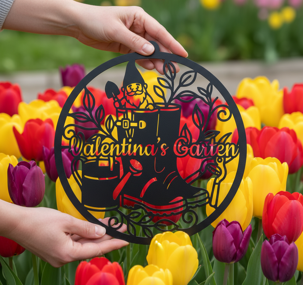 Personalisiertes Gartenschild mit Namen als Gartendeko aus schwarzem Stahl – Bild 3