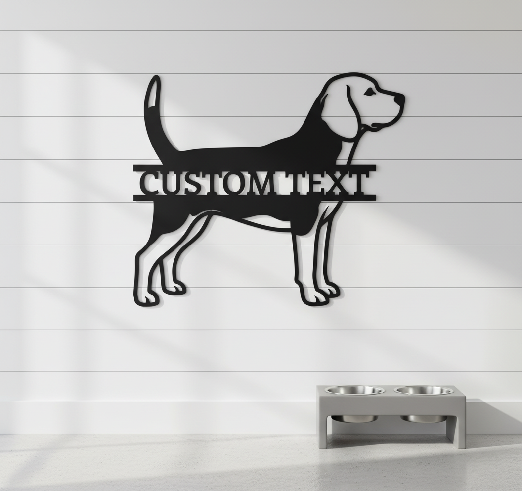 Personalized Beagle metal sign with dog name in black steel – image 3