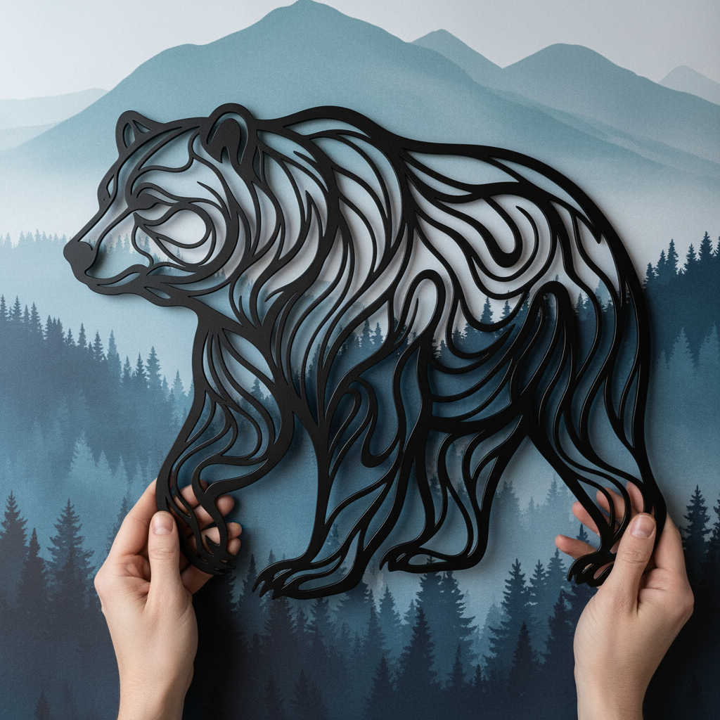 Personalisiertes Grizzlybär Metallschild als Silhouette mit Namen aus schwarzem Stahl – Bild 4