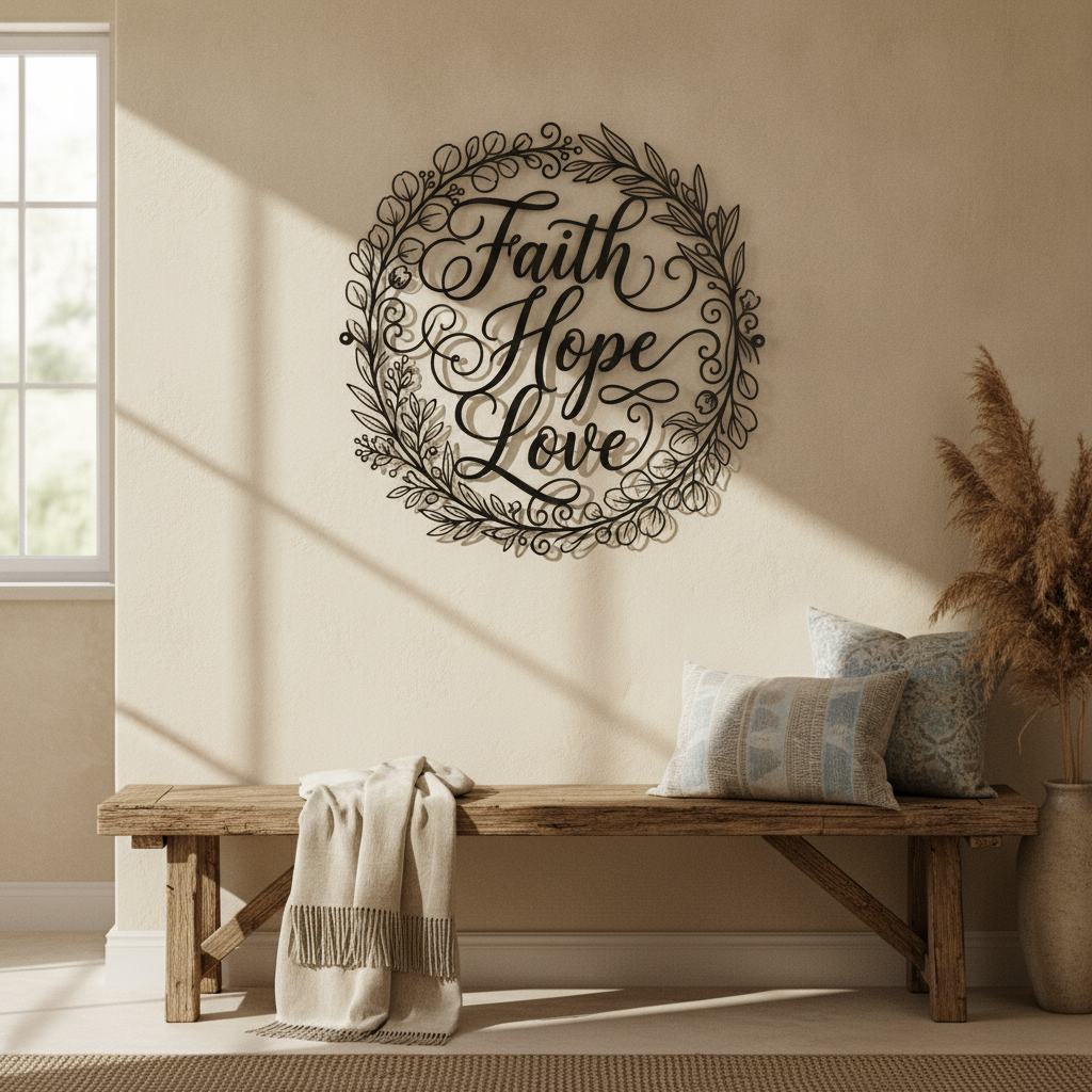 Faith Hope Love Kranz Metallschild rund – Bild 3