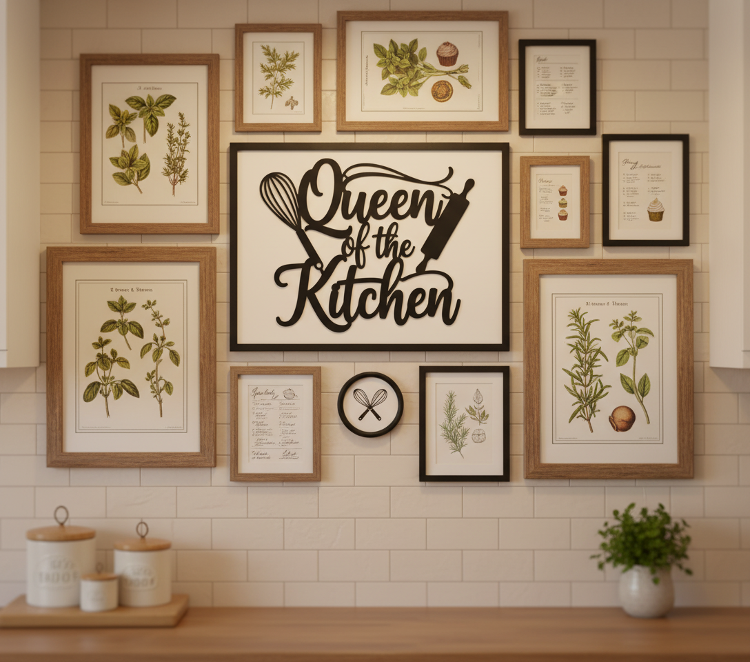 Queen of the Kitchen Metallschild mit Schneebesen und Nudelholz – Bild 6