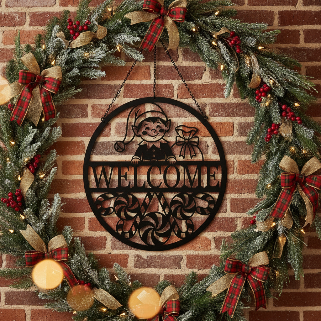 Christmas elf welcome sign in black steel for front door holiday decor – image 5