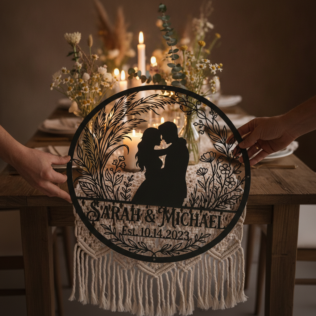 Personalisiertes Hochzeitspaar Metallschild Just Married mit Namen und Datum – Bild 8