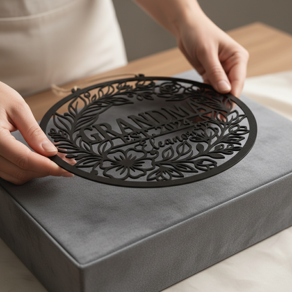 Personalisiertes Oma Metallschild mit Blumenkranz, Namen und Jahr – Bild 4
