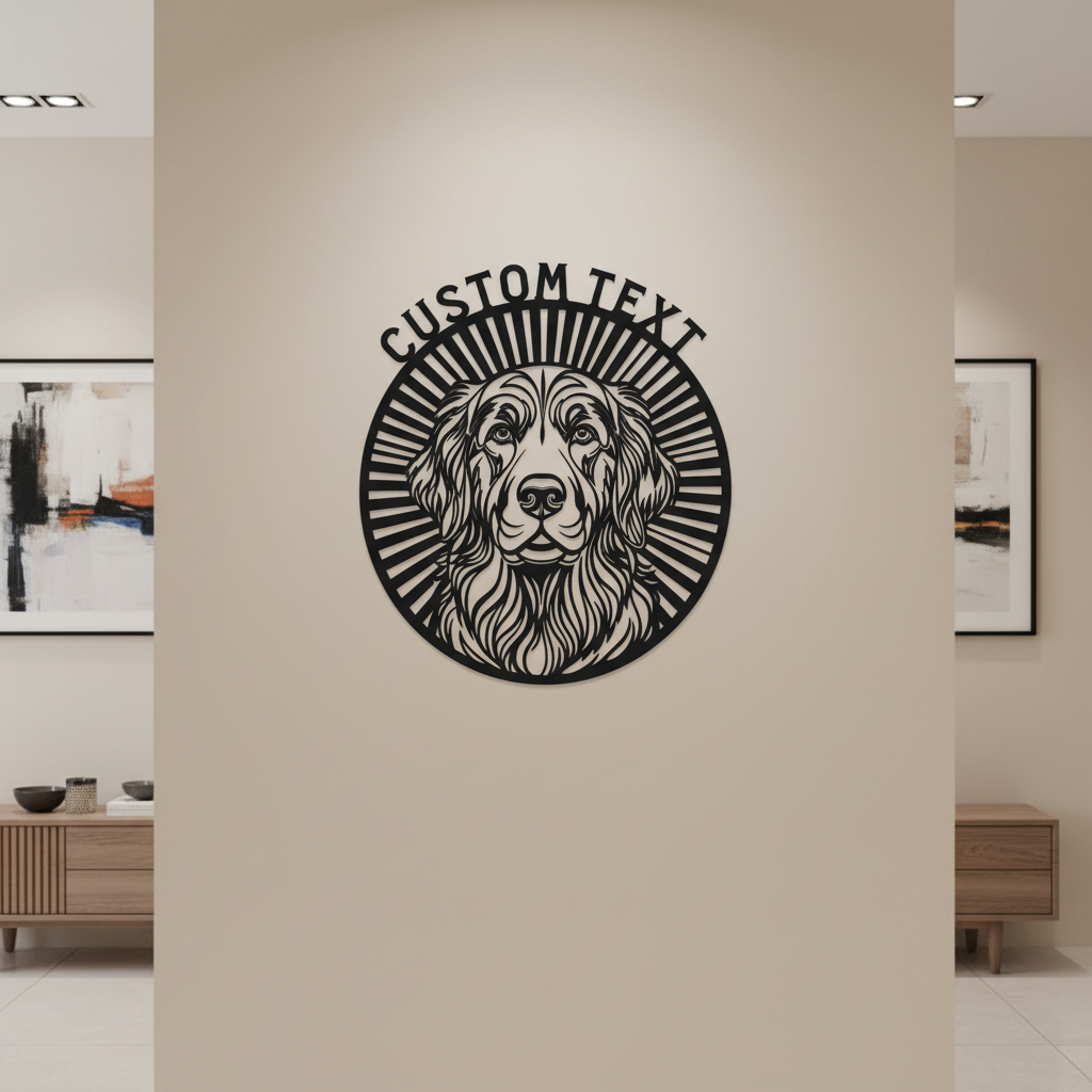 Personalisiertes Golden Retriever Porträt Metallschild rund – Bild 1
