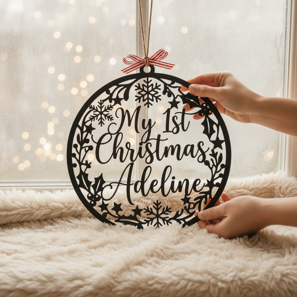 Personalisiertes Mein erstes Weihnachten Baby Metallschild rund – Bild 10