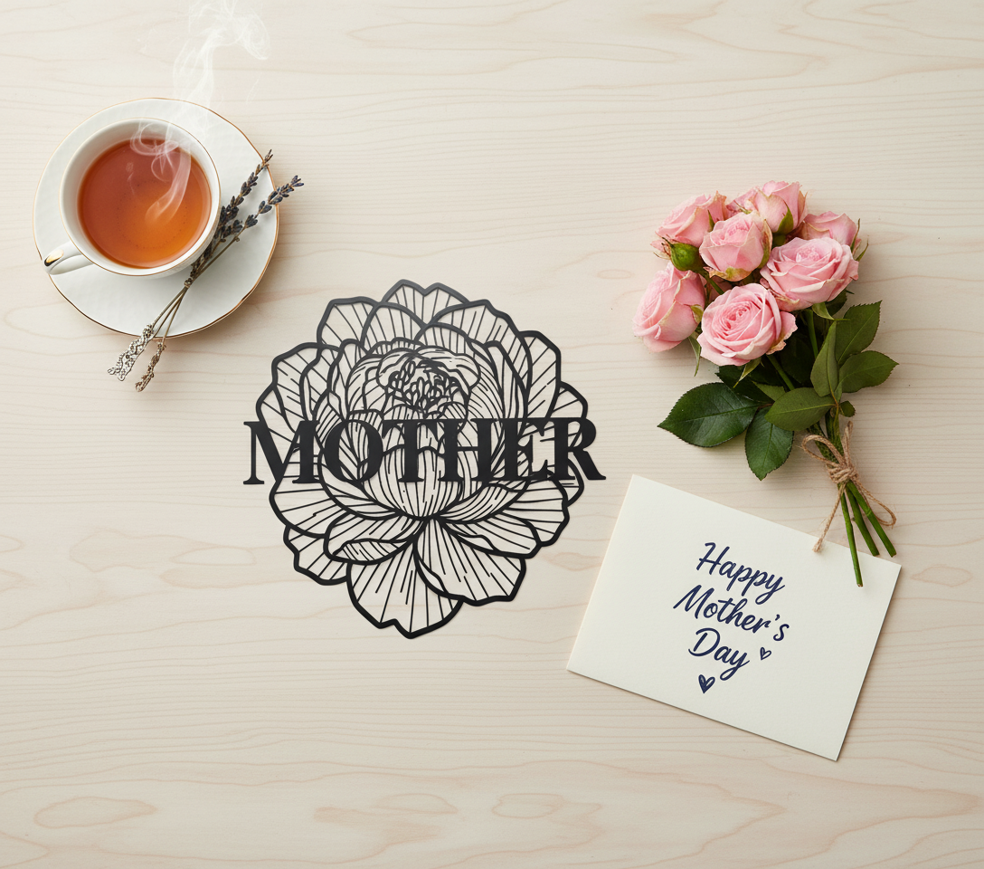 Personalisiertes Mama Metallschild mit Blumen und Namen aus schwarzem Stahl – Bild 10