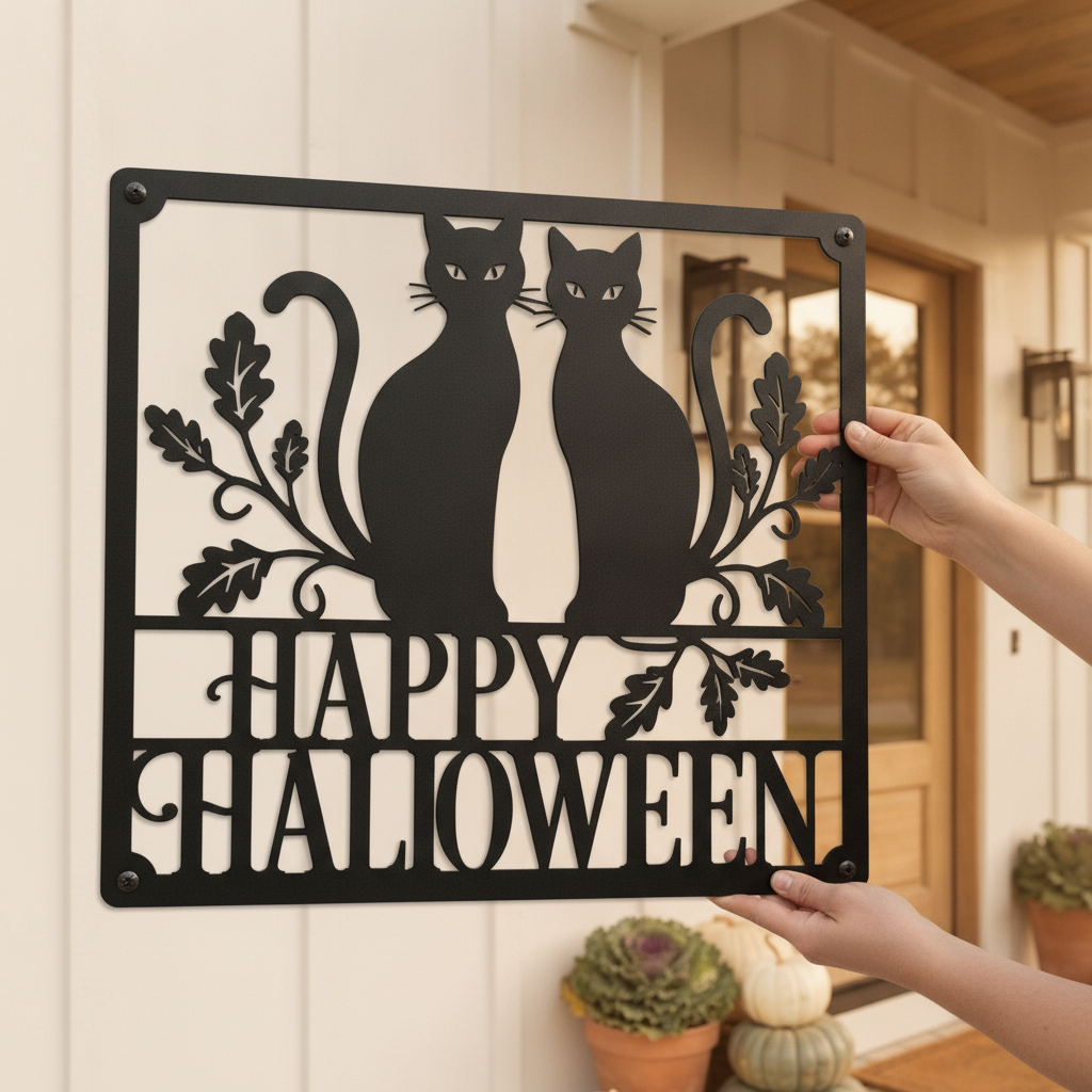 Happy Halloween schwarze Katzen Metallschild