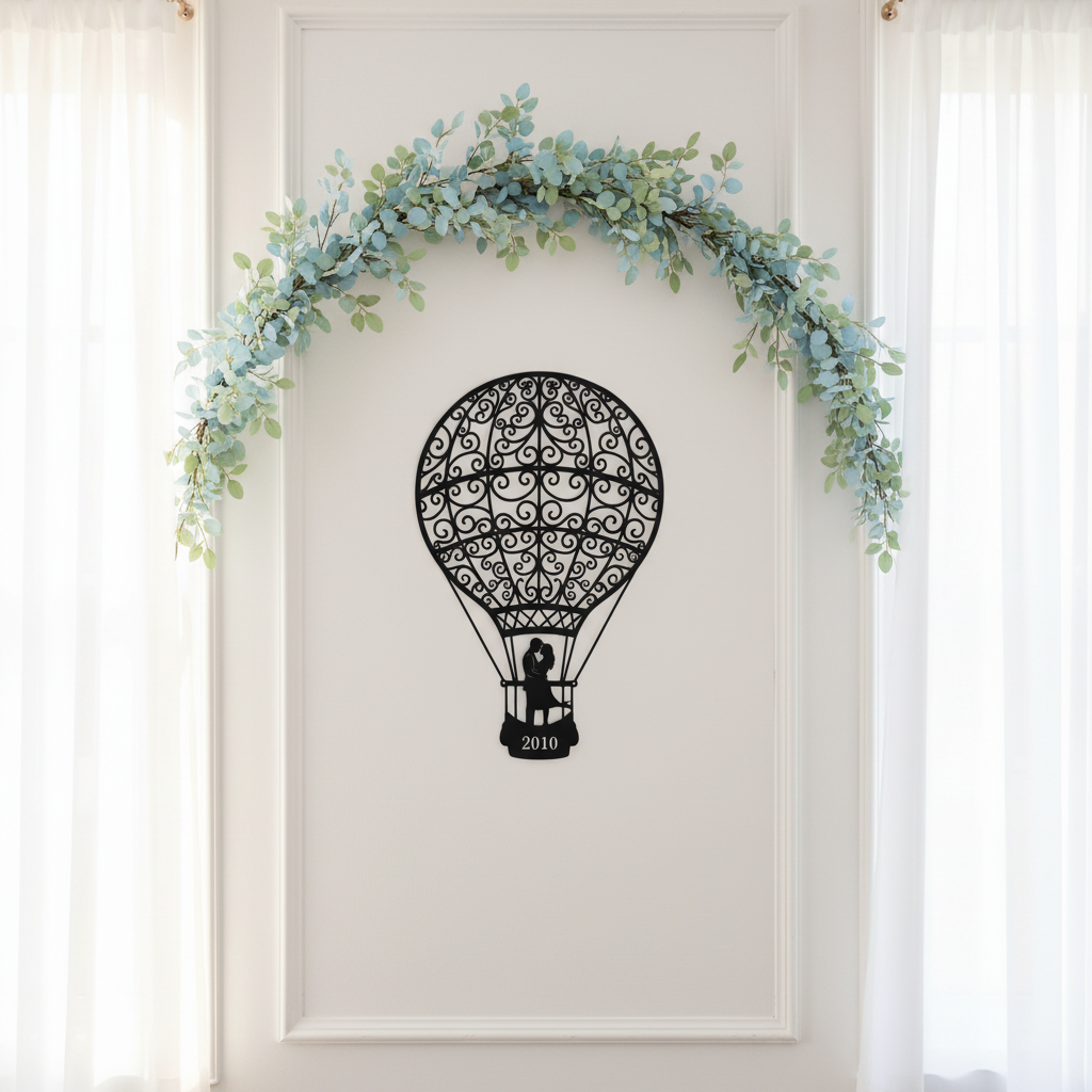 Personalized hot air balloon couple metal sign with names and year – image 9