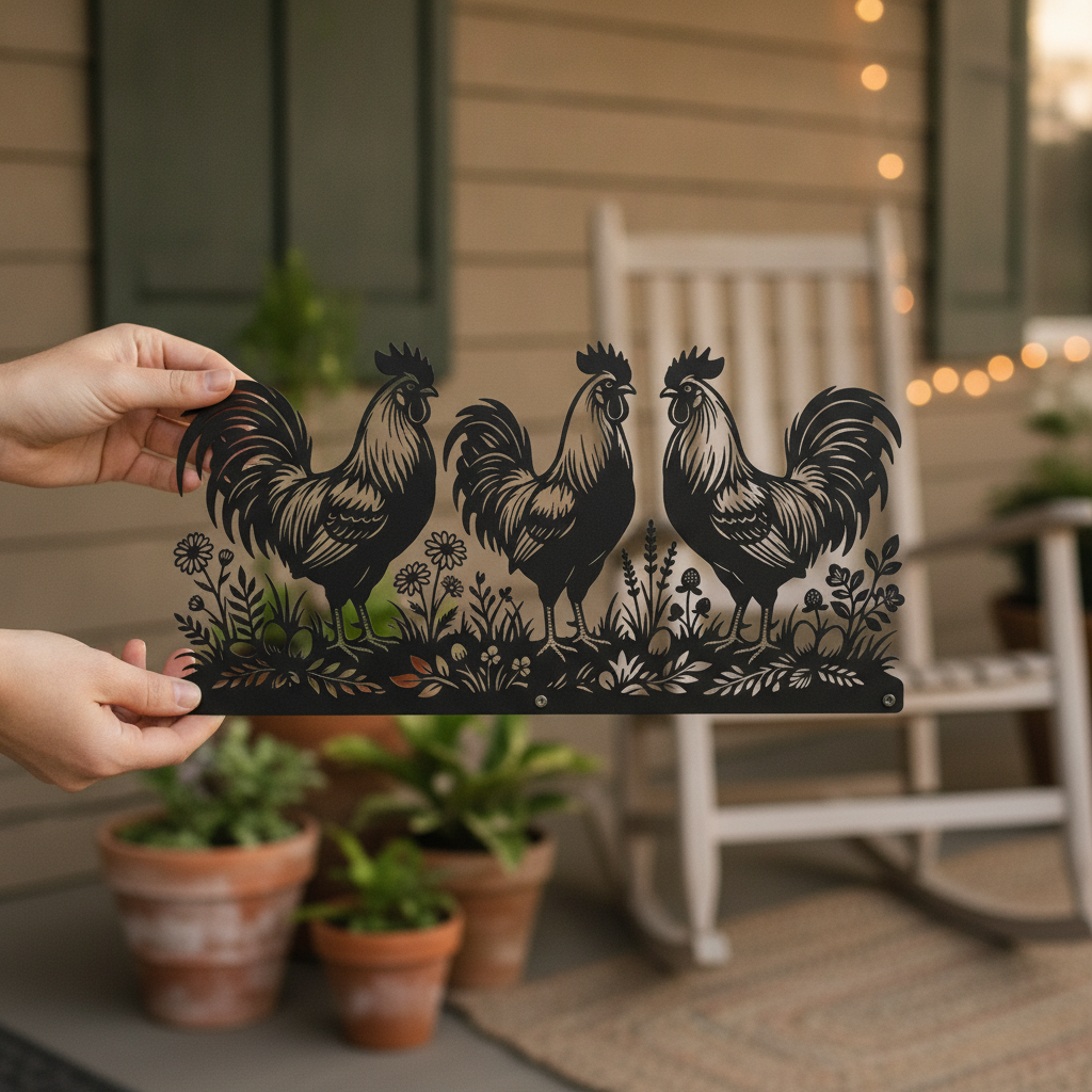 Personalized rooster farmhouse metal sign with farm name in black steel – image 8