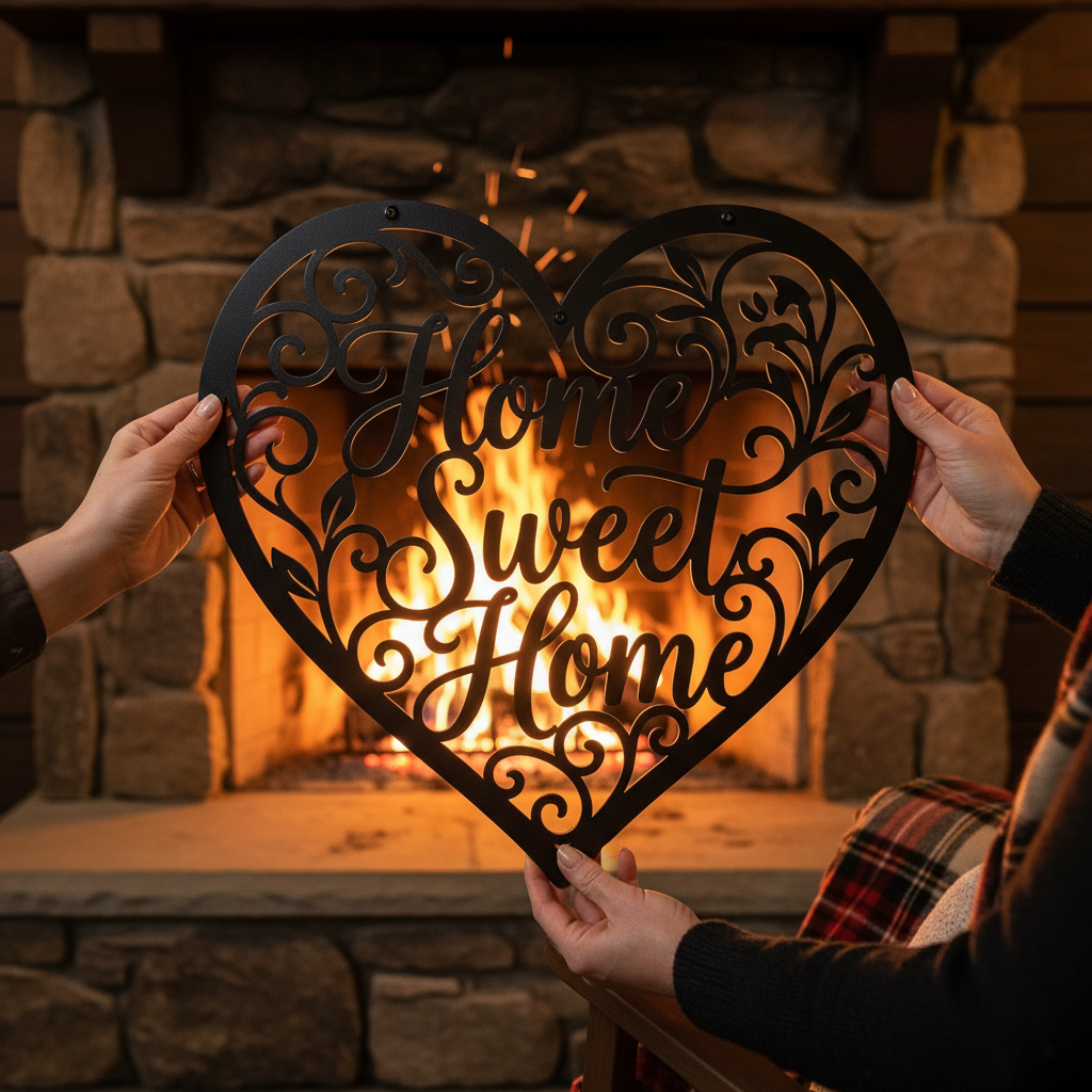 Home Sweet Home Metallschild in Herzform mit filigranen Schnörkeln aus schwarzem Stahl – Bild 10