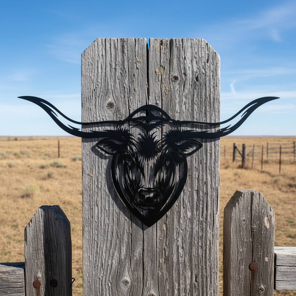 Longhorn Stierkopf Wanddeko mit ausladenden Hörnern aus schwarzem Stahl – Bild 4