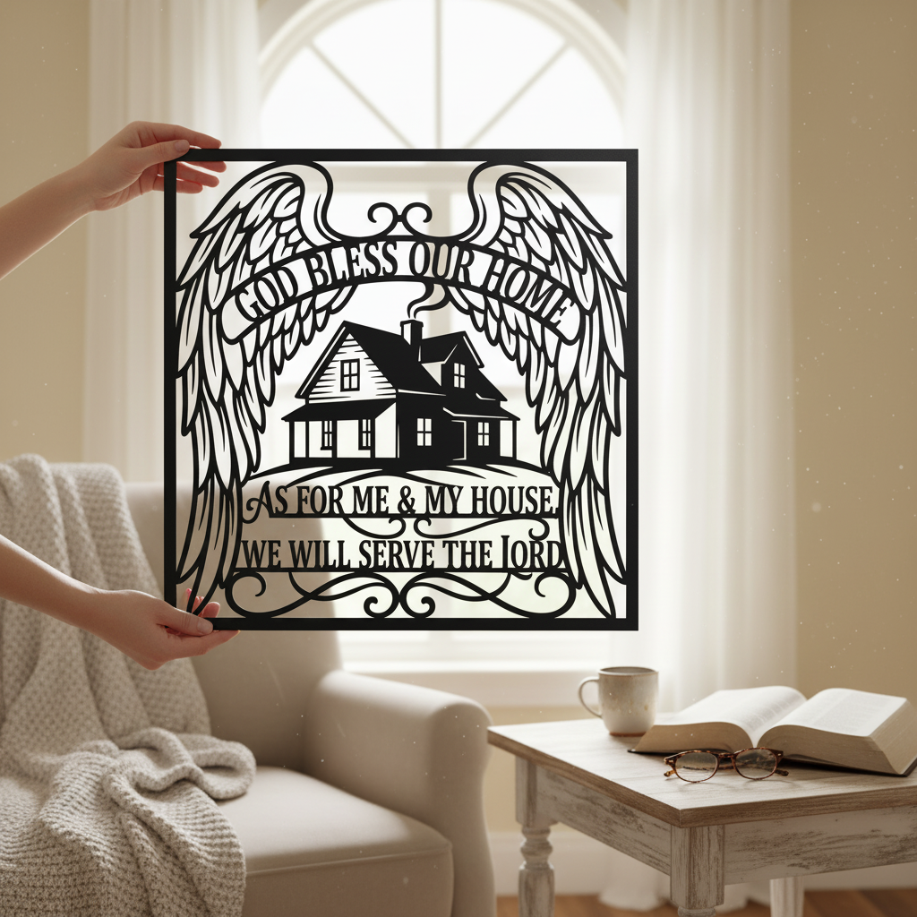 Personalized God Bless Our Home family name metal sign in black steel – image 6