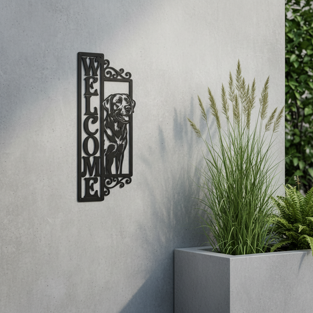 Labrador Retriever welcome sign in vertical black steel – image 9