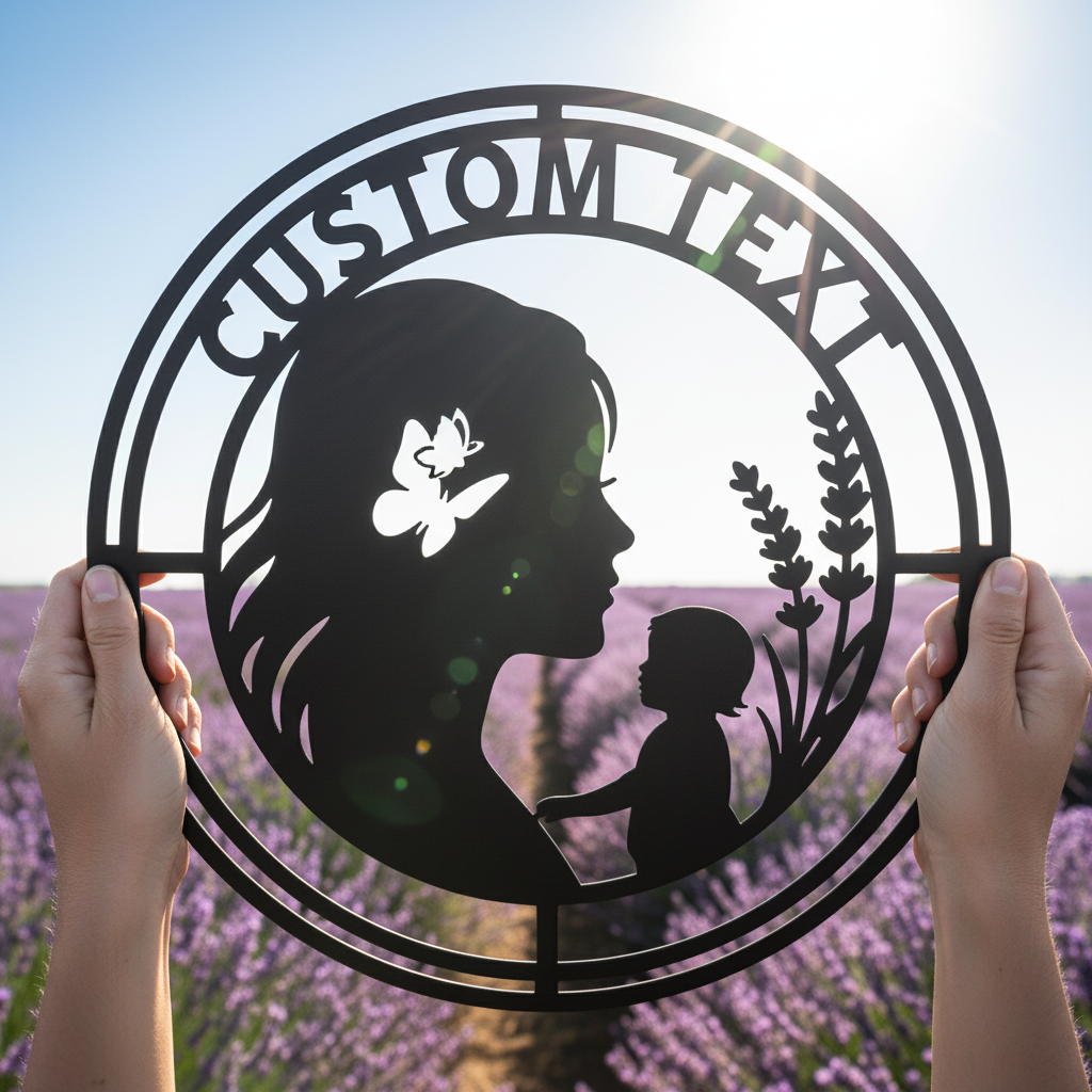 Personalisiertes Mutter und Baby mit Lavendel und Schmetterlingen Metallschild rund – Bild 3