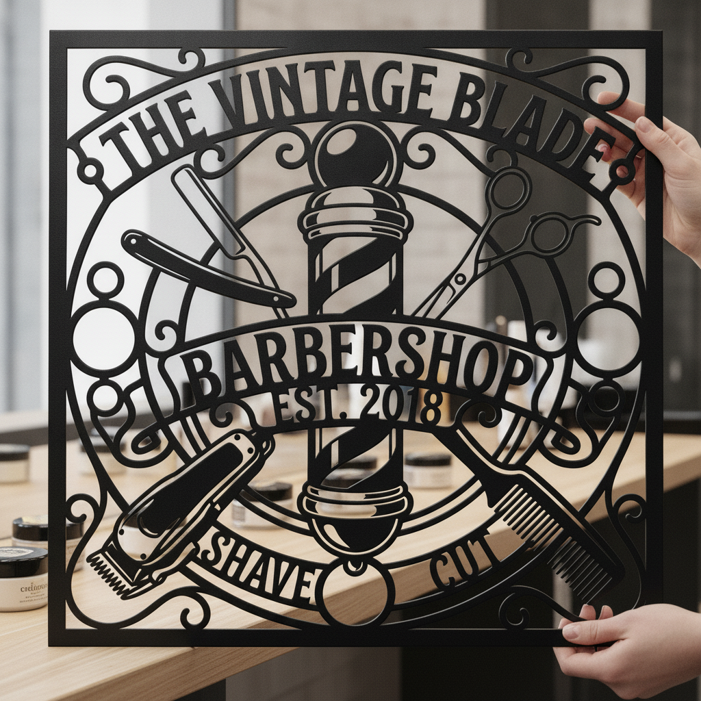Personalisiertes Barbershop Metallschild quadratisch im Vintage Stil – Bild 9