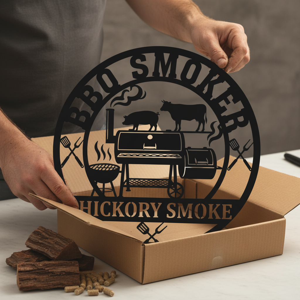 Personalized BBQ smoker metal sign with name in black steel – image 8