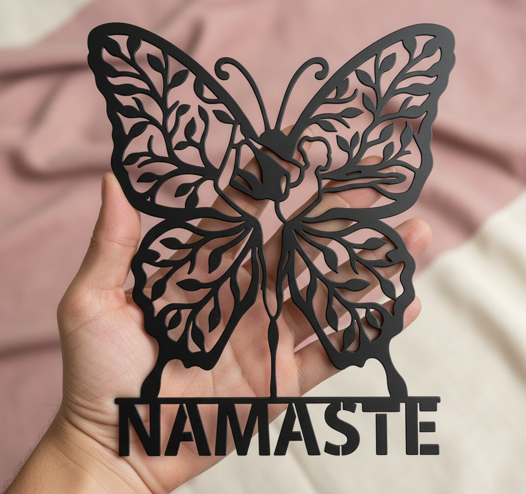Schmetterling Yoga Namaste Metall Wanddeko – Bild 2