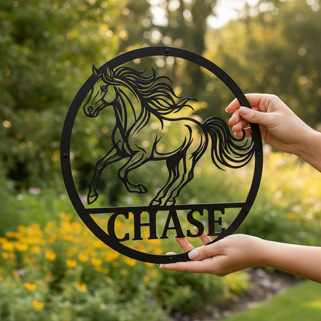 Personalisiertes Stallschild rund mit galoppierendem Pferd – Bild 5