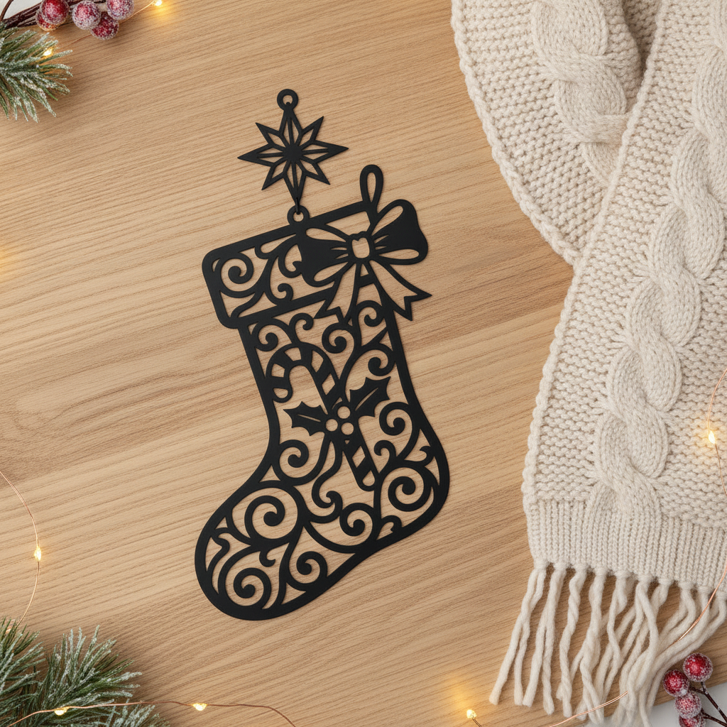 Christmas stocking metal sign with candy cane and star in black steel – image 9