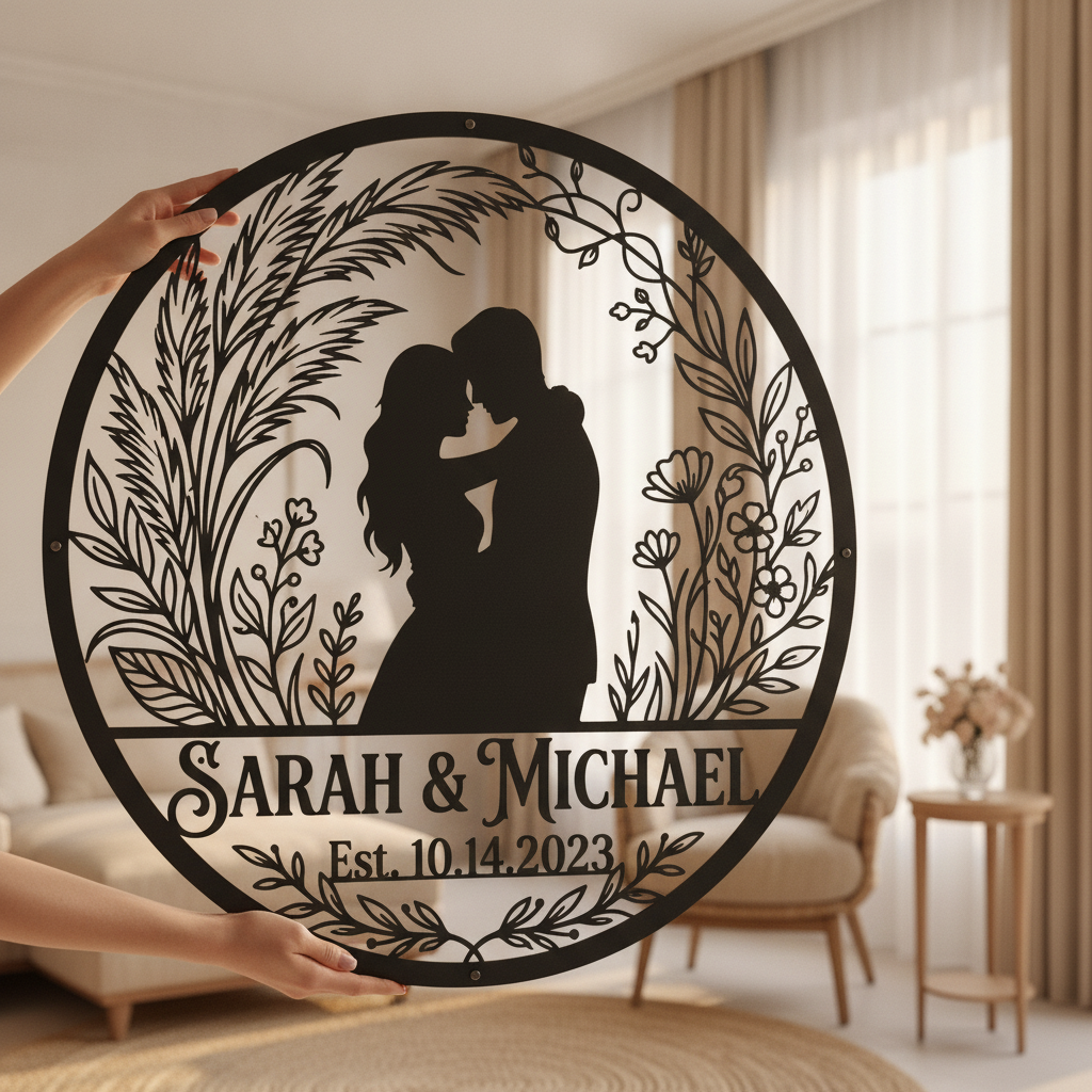Personalisiertes Hochzeitspaar Metallschild Just Married mit Namen und Datum – Bild 4