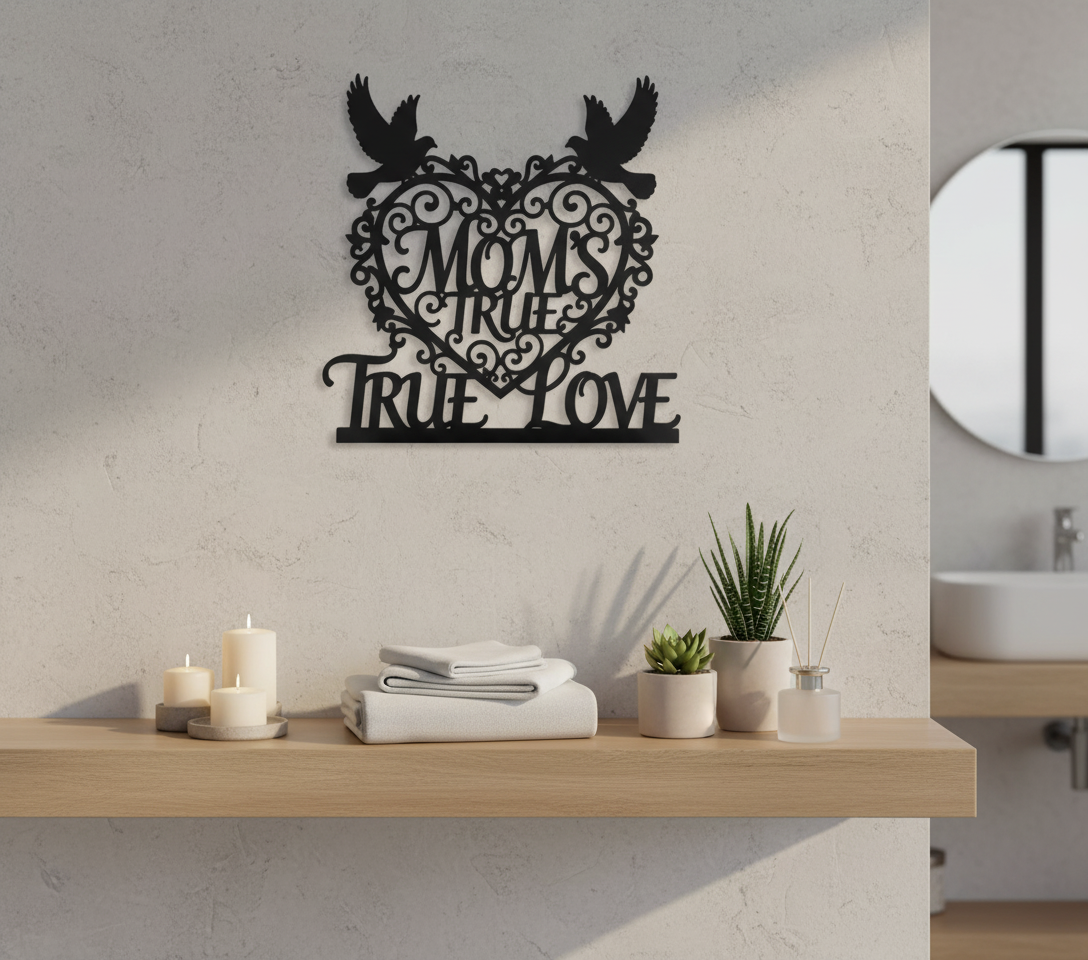 Mom's True Love Metallschild mit Herz und Tauben – Bild 1