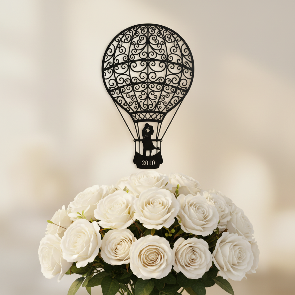 Personalized hot air balloon couple metal sign with names and year – image 7