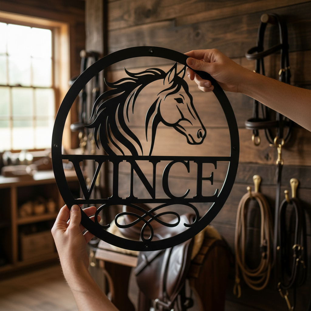 Personalisiertes Stallschild rund mit Pferdekopf – Bild 9